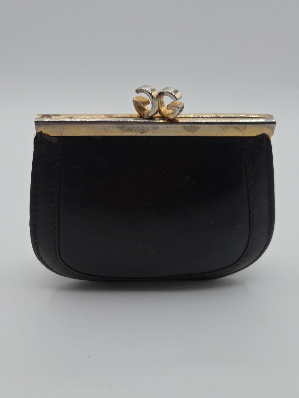 VTG Gucci Leather Coin Purse Interlocking GG Kiss Lock Crest Stamp Italy